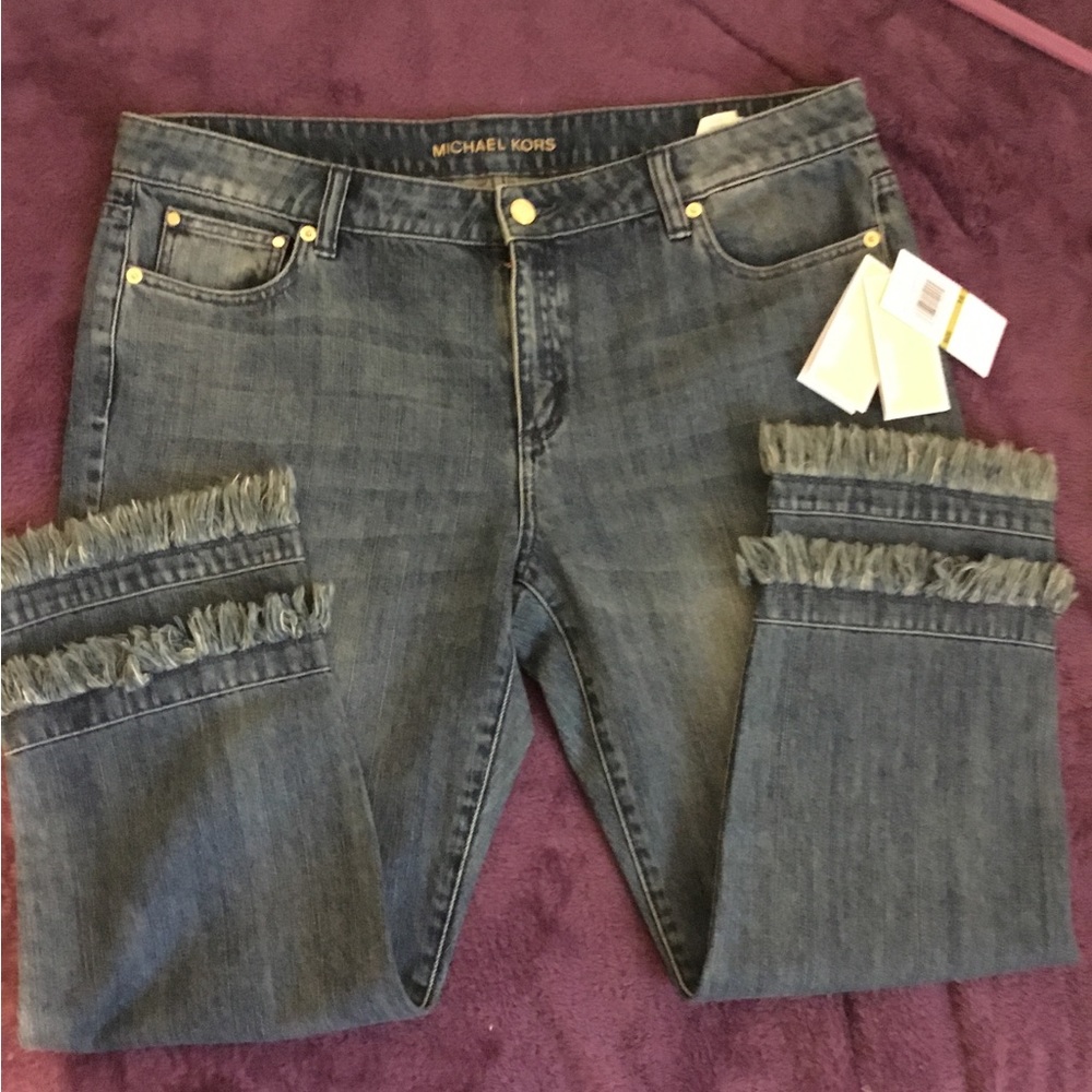 NWT Michael Kors Blue Jean Double Fringe Capris 14